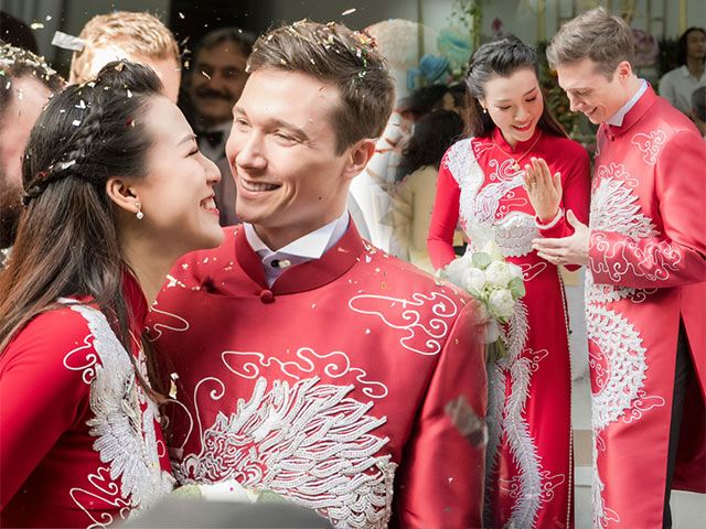 Á hậu Hoàng Oanh và chồng tây diện áo dài đôi long phụng đẹp như mơ trong ngày cưới